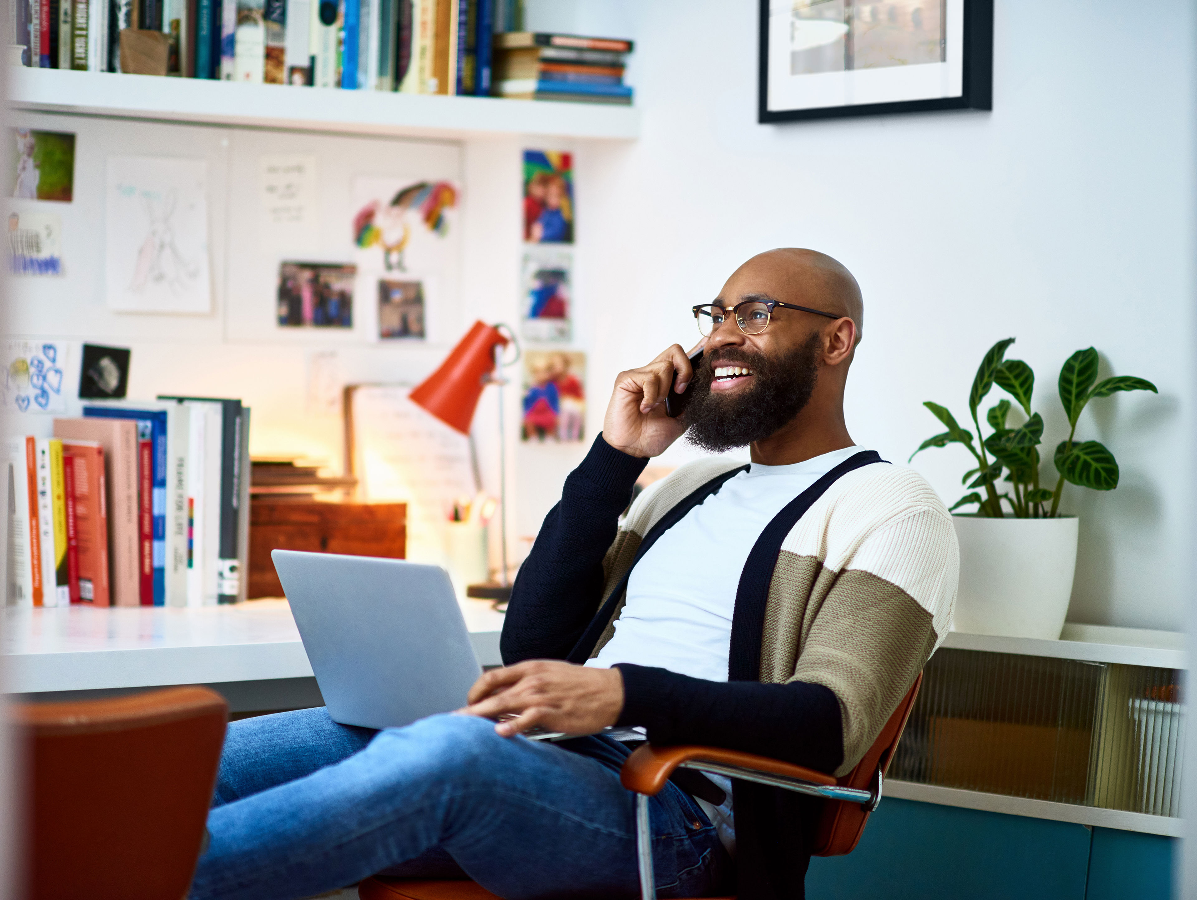 Man Working From Home On Phone